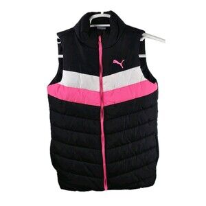 Puma Girls‎ Medium 10/12  Pink / Black  Full Zip Up Puffer Vest